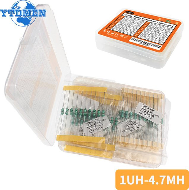 YTDMEN Induktor Sortiment Kit mit 200 Stück, 20 Werte von 1 µH bis 4,7 mH, DIP 0,5 W - Bild 1