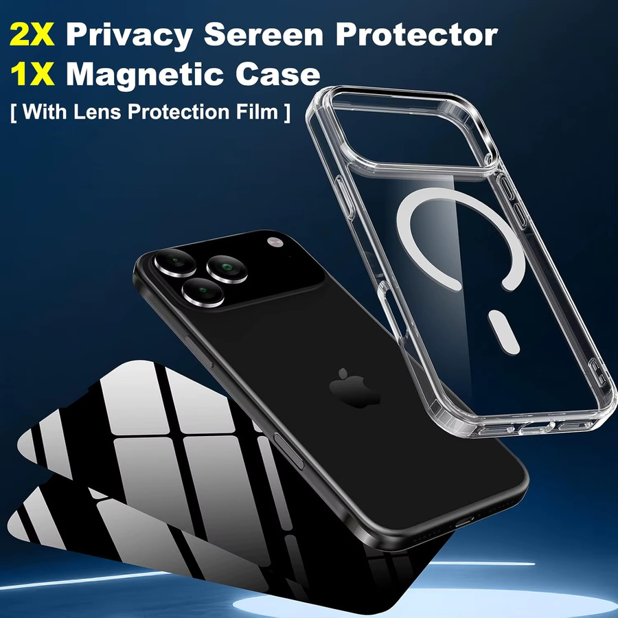 Transparente magnetische Schutzhülle für Apple iPhone 17 Pro Max, iPhone 17 Pro, iPhone 17 und iPhone 17 Air inklusive 2 Sichtschutz-Displayschutzfolien, stoßfest und nicht vergilbend - Bild 2