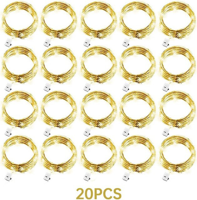 20er Pack Peach Forest LED String Fairy Lights mit 20 LEDs und 2m Draht in Silber, Batteriebetrieben, Warmweiß für Hochzeit, Party und Weihnachten - Bild 1