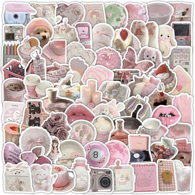 103-teiliges Set wasserfeste ästhetische Aufkleber in Pastellrosa im Coquette-Stil für Tagebücher und Handyhüllen von RecordingYourLife Store - Bild 1