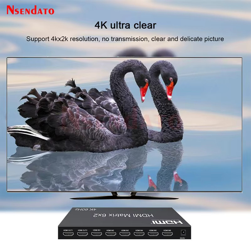 Nsendato HDMI Matrix Switch 6x2 4K UHD 60Hz Splitter in Schwarz mit 6 Eingängen und 2 Ausgängen für PC und Monitor - Bild 4