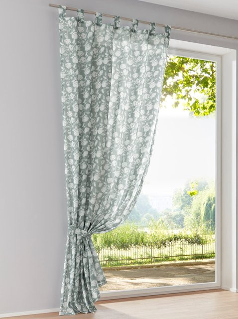 Heine Home Semi-transparenter Dekostore mit floralem Rosenmuster in Weiß und Grün aus 100% Polyester - Bild 1