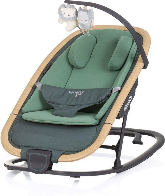 Chipolino Babywippe Senso in Grün mit Holzoptik, Spielbogen und Kopfstütze, faltbar mit 3-Punkt-Gurt - Bild 1