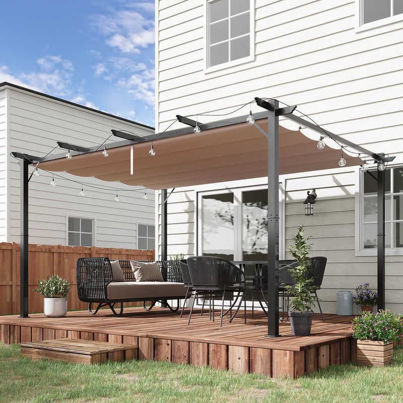 Outsunny Pergola Pavillon aus Aluminium mit einstellbarem Stoffdach für Terrasse und Garten, Farbe: Grau und Braun, B/T: 4 x 3 m - Bild 2