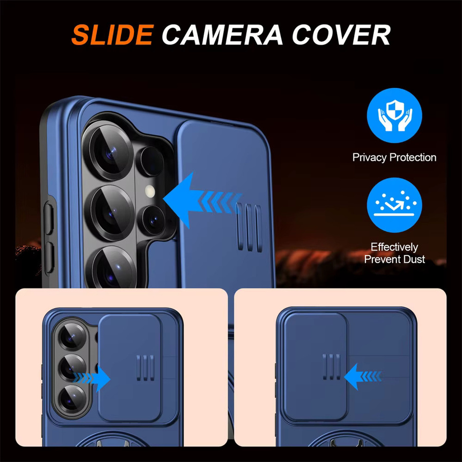lolozzx Magnetische Drehbare Standhalterung Handyhülle mit Schiebe-Kameraschutz für Samsung Galaxy S26 S25 S24 S23 S22 Ultra und S26 S25 Plus in Blau - Bild 4
