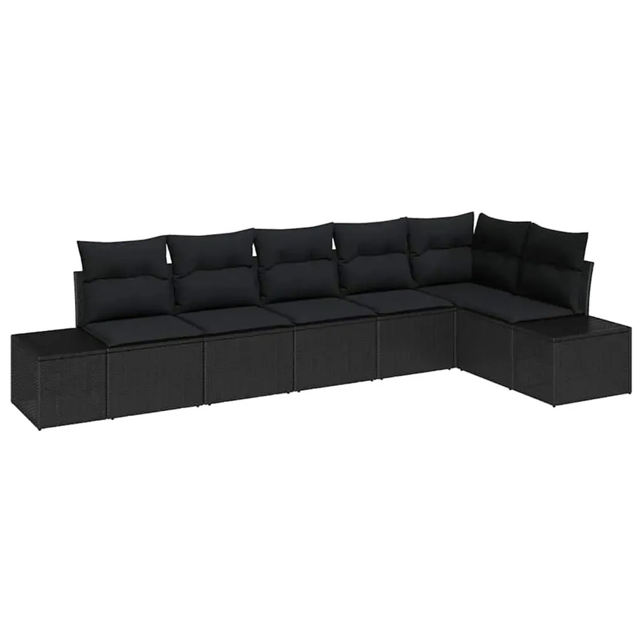 vidaXL 6-teiliges Garten-Sofa-Set aus schwarzem Poly-Rattan mit Kissen in L-Form - Bild 2