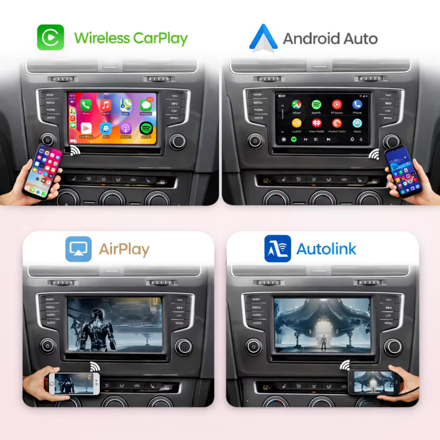 AUTOABC Kabelloses CarPlay und Android Auto Interface für VW Volkswagen Skoda Octavia A5 Golf 7 Polo Passat B8 MIB MIB2 mit Bluetooth und Mirror Link in Schwarz - Bild 2