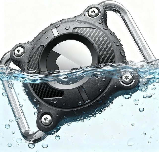 Apple Airtag Hundehalsbandhalter Wasserdichte Hülle in Schwarz mit abnehmbarer Metallschlaufe - Bild 1