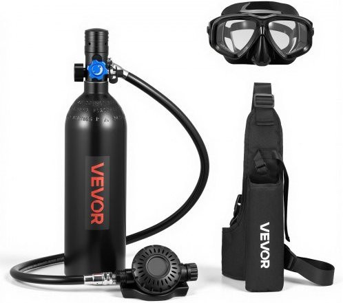 VEVOR Mini-Tauchflasche Set in Schwarz mit 1 l Volumen, tragbare Sauerstoffflasche aus Aluminium und Silikon inklusive Rucksack und Schnorchelbrille - Bild 1