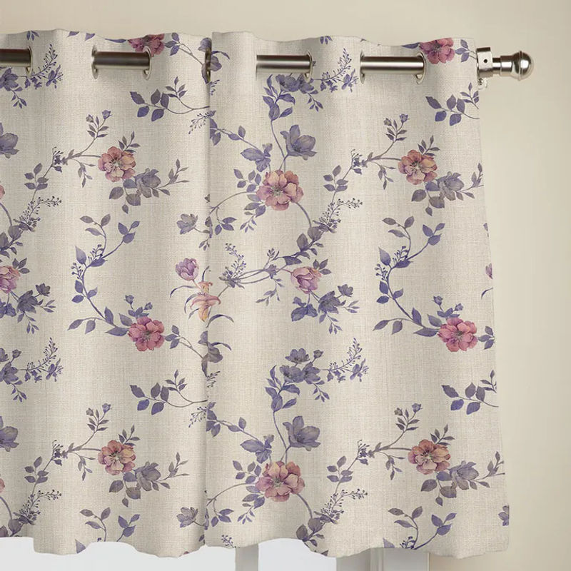 Super Six Vorhang mit Blumenmuster in Grau, semi-transparent, B: 135 cm, H: 60 cm - Bild 4