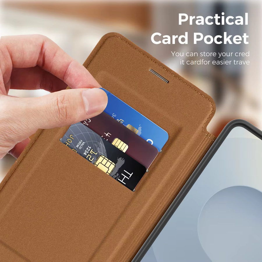 Magnetische Business Leder Handyhülle mit Kartenfach für Samsung S26 S25 Ultra S25 Edge FE kompatibel mit MagSafe in Braun oder Lila - Bild 3