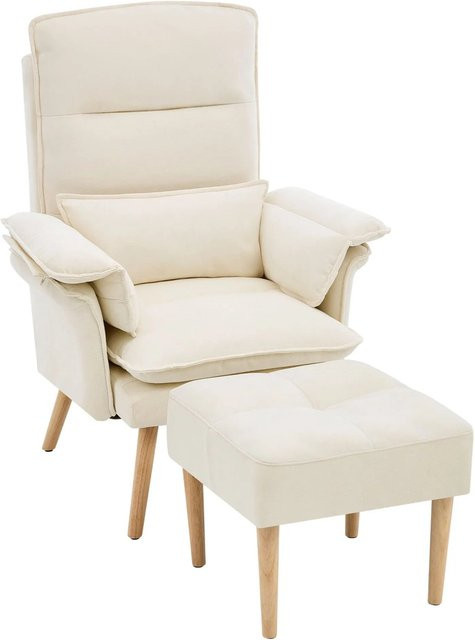 Merax Relaxsessel mit Hocker in Beige mit 5 Stufen und Holzrahmen - Bild 1