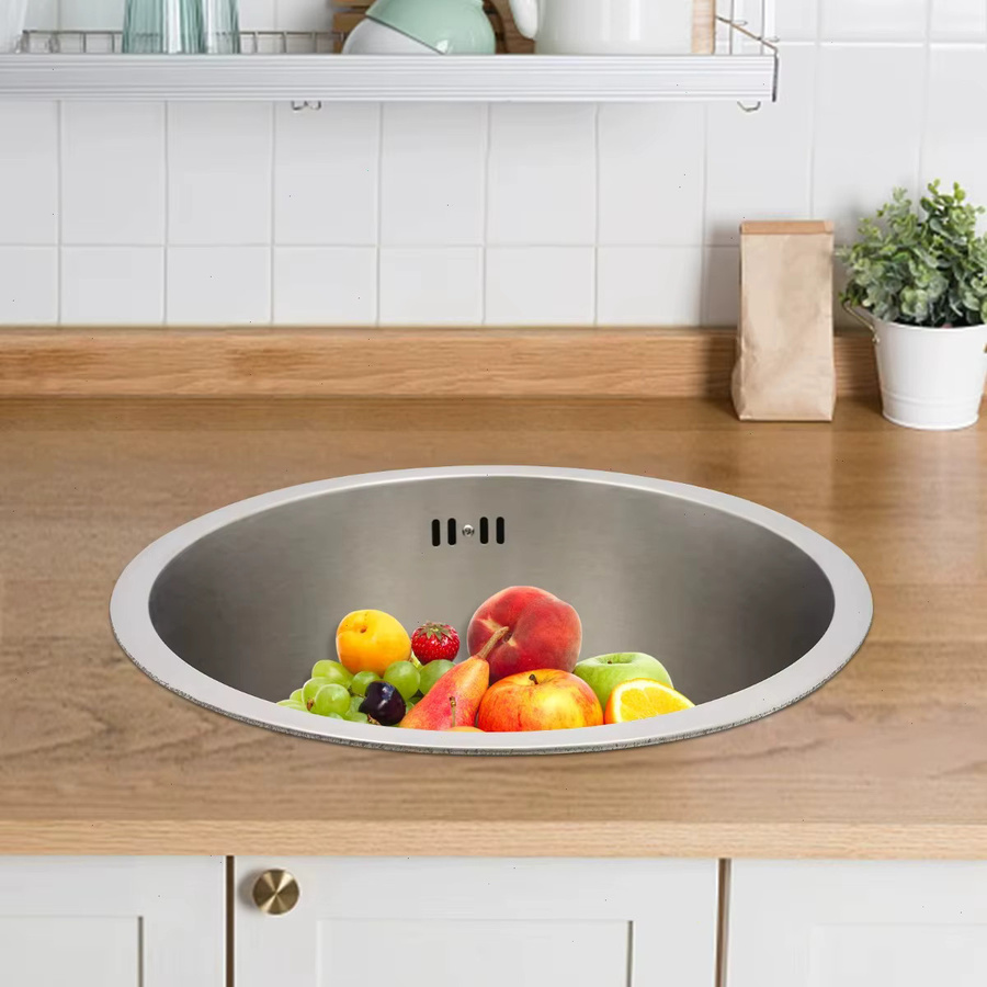 Bymaocar Runde Küchenspüle aus Edelstahl 304 in Silber, Durchmesser: 41 cm, mit Schalldämpfungsunterlage und tiefer Schüssel - Bild 2