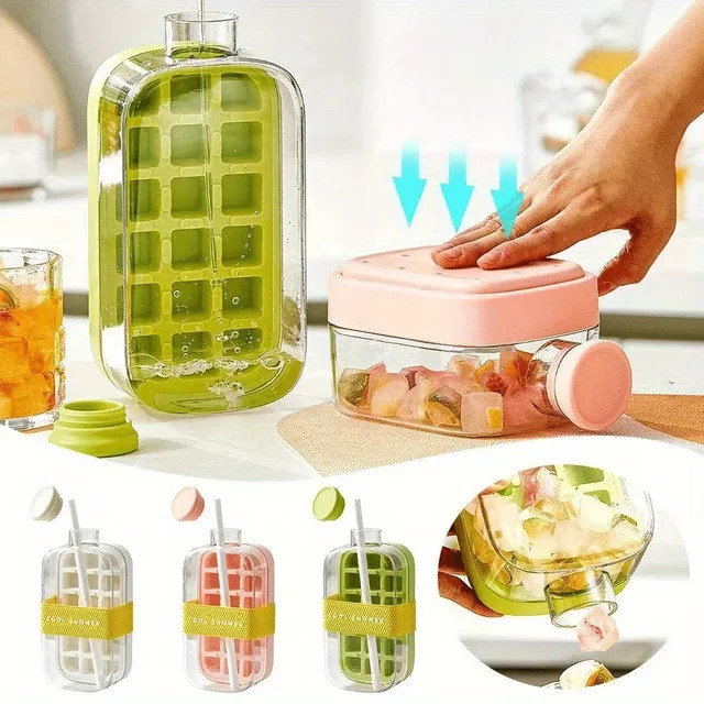 Trebalena 2-in-1 Eiswürfelform mit Wasserflasche in Pink, tragbare Eismaschine mit hoher Kapazität für 500 ml oder 800 ml - Bild 1