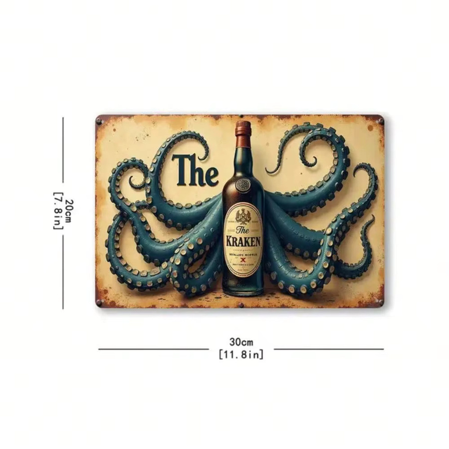 CIFBUY Vintage The Kraken Rum 3D Metallschild Gothic Octopus Wandkunst in Multicolour, B/H: 30 x 20 cm - Bild 2