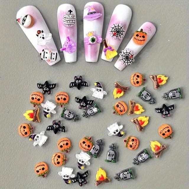 felaxuu Nail Art Charms, 50 Stück, 3D Harz Kürbisse, Glänzend, Unisex - Bild 1