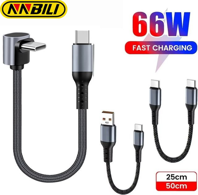 NNBILI USB-A auf USB-C Schnellladekabel 66W in Schwarz, Länge: 25 cm oder 50 cm - Bild 1