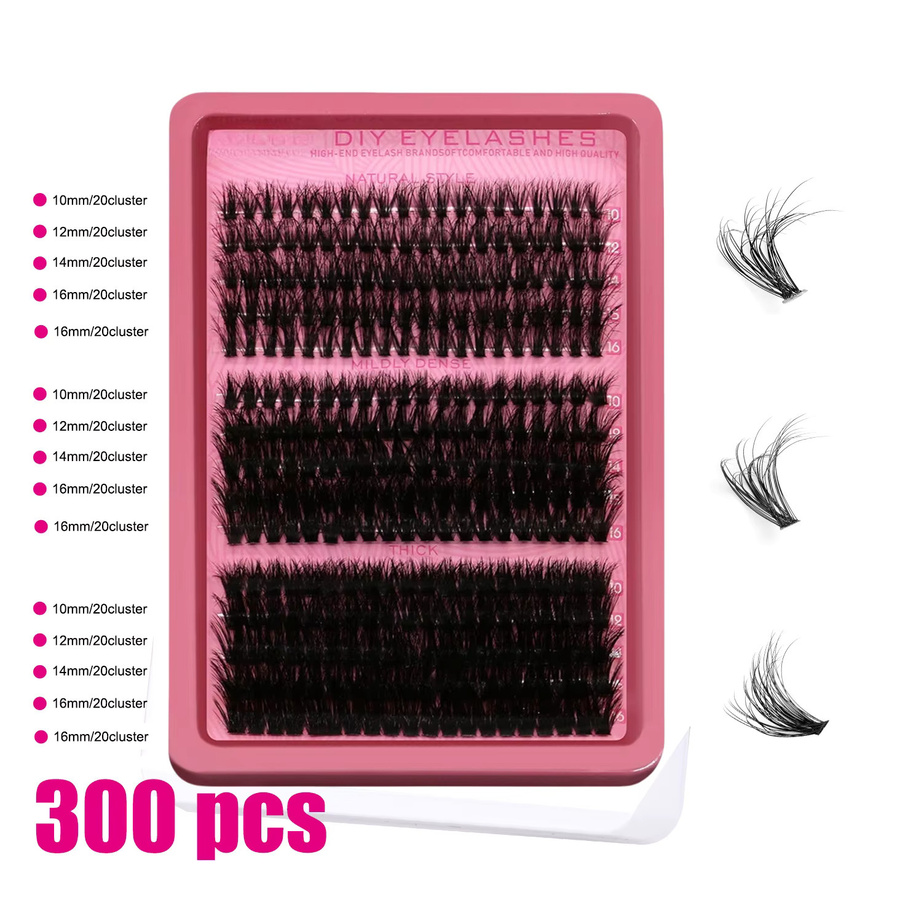 LIMEIKAI Wimpernbüschel, 300 Stück, Katzenaugen-Stil, 10-16mm, Pink - Bild 2