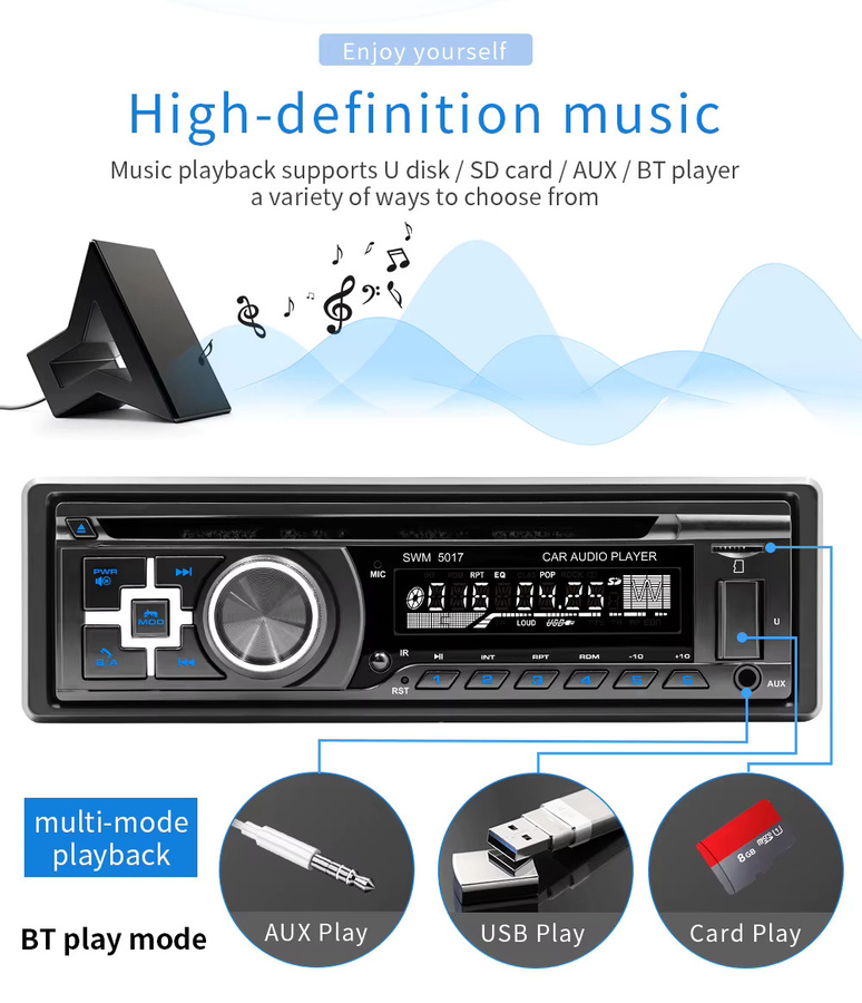 BQCC 1DIN Autoradio mit Bluetooth, CD/VCD/DVD-Player, USB, TF, AUX und AI Voice Steuerung inklusive RCA Video- und Audioausgang sowie RDS für Universal-Fahrzeuge - Bild 3