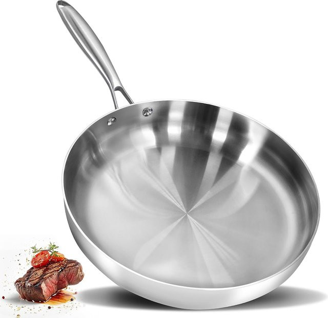 LMETJMA Antihaft-Bratpfanne aus 304 Edelstahl, Induktionsgeeignet und Ofenfest, Farbe: Silber, Durchmesser: 22 cm - Bild 1