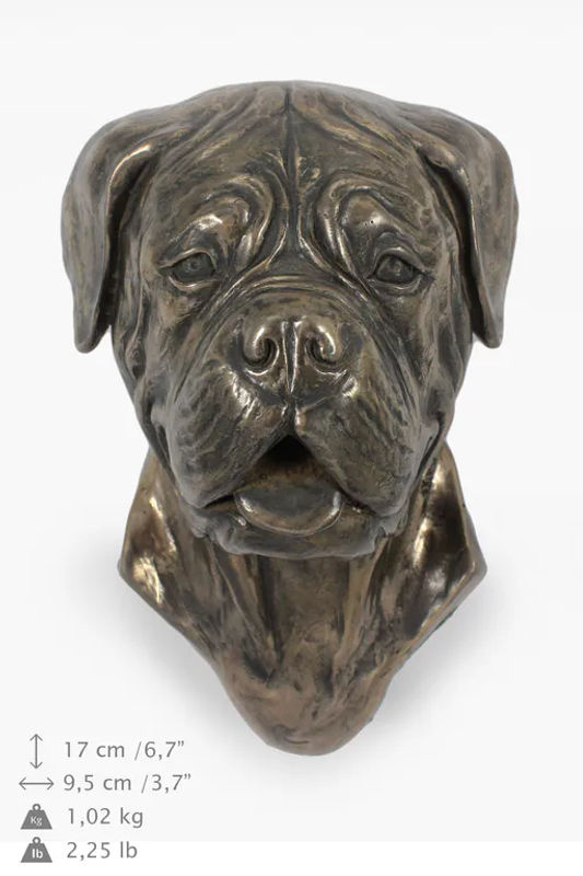 Hängende Hundestatuette Bordeauxdogge von Art-Dog als dekorative Büste in Braun und Mehrfarbig aus Kunstharz und Metall - Bild 6