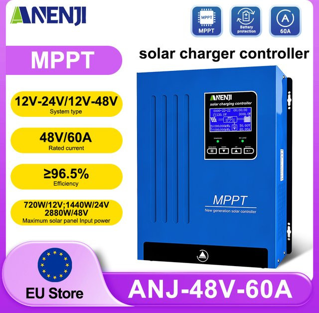 ANENJI MPPT Solar-Laderegler für Solarpanels und Autobatterien 12V 24V 48V in Blau - Bild 1