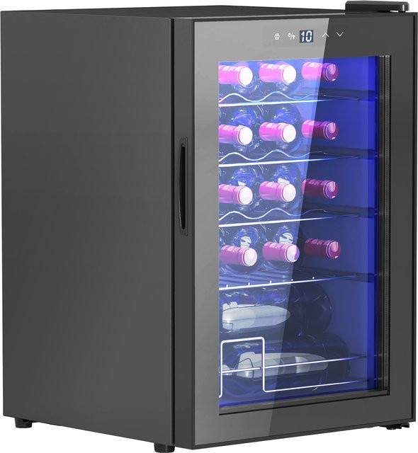 HOMCOM Weinkühlschrank mit Kompressor, 53 l Fassungsvermögen für 20 Flaschen, Schwarz, mit Anti-UV Glastür und LED-Leuchte - Bild 1