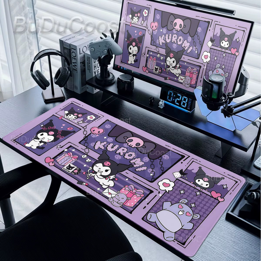 Bandai Kuromi Mauspad Lila mit Blumen und Schleifen für Computer und Laptop - Bild 1