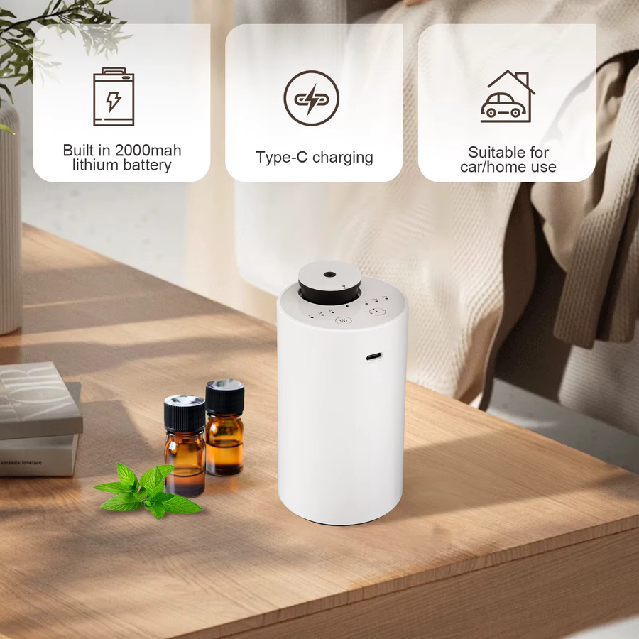Rbefeuly Wasserloser USB-Diffusor für ätherische Öle, batteriebetriebener Mini-Aroma Diffusor für Aromatherapie in Weiß - Bild 2