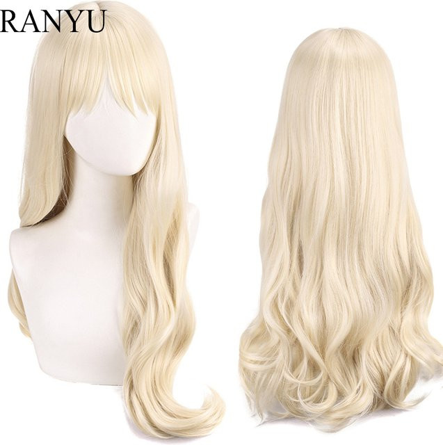 RANYU Perücke, synthetisch, lang gewellt, blond, mit Pony, Damen - Bild 1