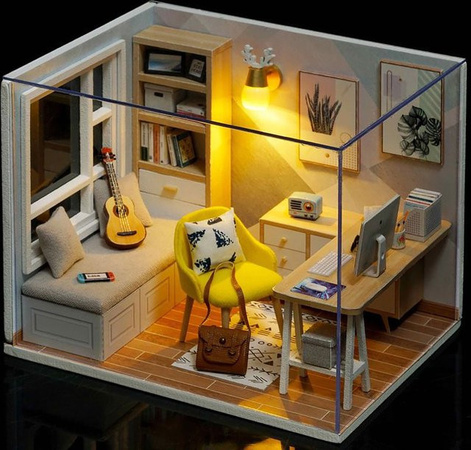 Battoom Miniatur-Sonnenlicht-Studienpuppenhaus DIY Bausatz Holz Bunt