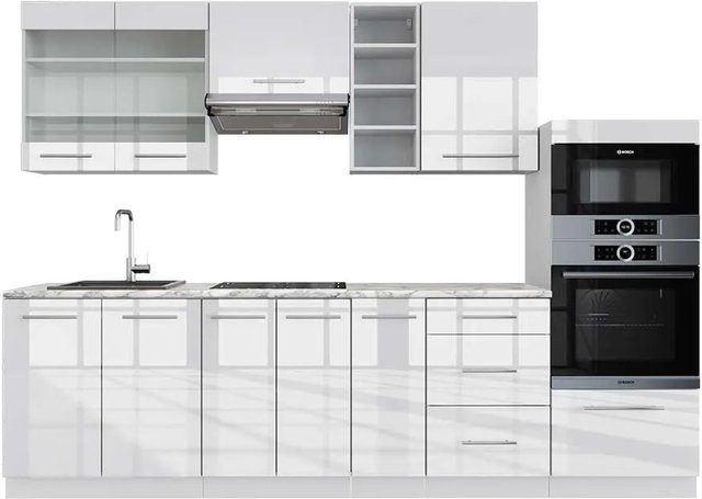 Vicco Fame-Line Küchenzeile Weiß Hochglanz mit Marmor-Optik, Breite: 280 cm - Bild 1