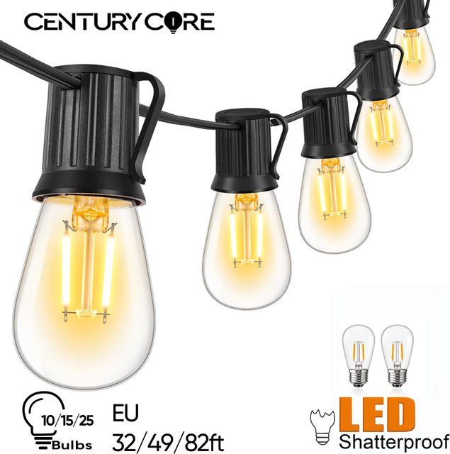 Grensk LED Lichterkette S14 E27 Warmweiß Transparent aus Kunststoff, Wasserdicht und Bruchsicher für Garten und Outdoor - Bild 1