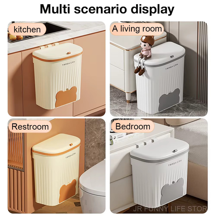 WudenCozfy Wandmontierter Küchen-Abfalleimer mit Deckel, Recycling-Behälter für Schrank und Unter-Spüle, Weiß oder Gelb, 8,5 l oder 12 l - Bild 4
