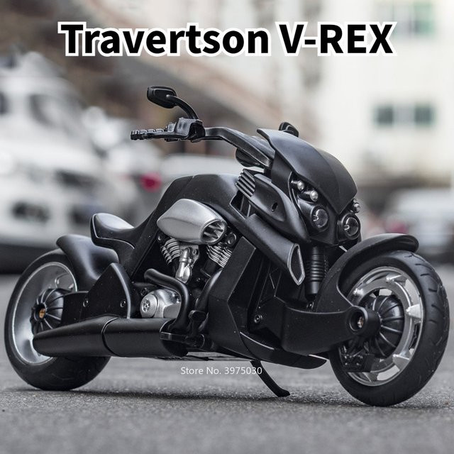 MAKEDA Travertson V-REX Motorrad, Modell, 1:12, mit Musik und Gummireifen - Bild 1