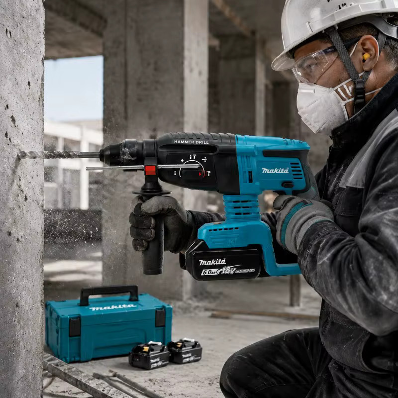 Makita DHR242 Bürstenloser Akku-Bohrhammer 18V mit 6Ah Akku, 24mm Beton-Bohrleistung und 4700 IPM, 3-Modus-Steuerung - Bild 8
