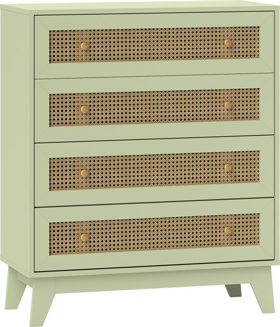 Aosom Kommode mit 4 Schubladen aus Rattangeflecht in Hellholz-Optik und Grün, B/T/H: 80 x 35 x 95 cm - Bild 1