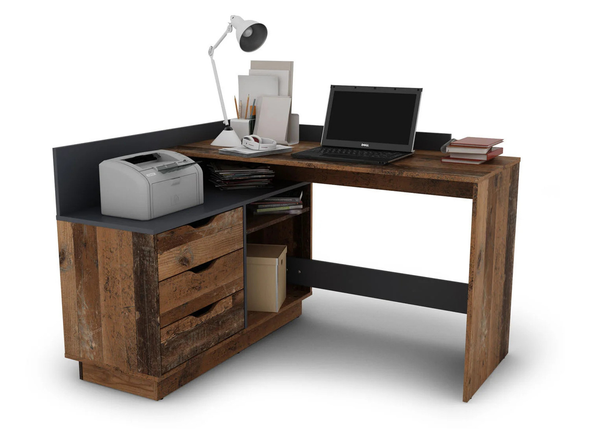 byLIVING Winkelschreibtisch BELFAST in Old Wood und Anthrazit, B: 129 cm, H: 84 cm, T: 105 cm - Bild 4