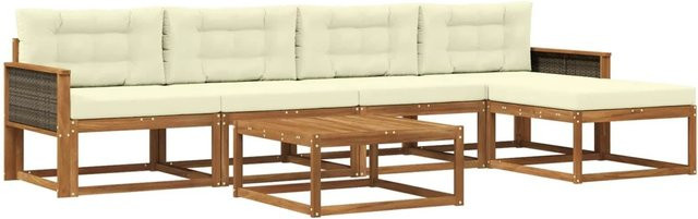 vidaXL Outdoor-Sofagarnitur aus Akazienholz mit 6 Kissen in Beige und Natur mit UV-beständigem Polyester-Bezug - Bild 1