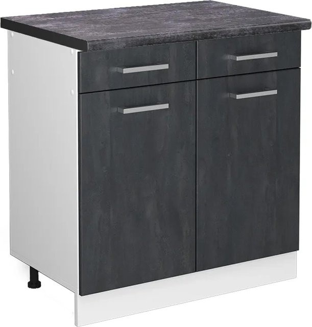 Vicco Küchenunterschrank R-Line Schubladenschrank in Schwarz Beton und Anthrazit mit weißem Korpus, Breite: 80 cm - Bild 1