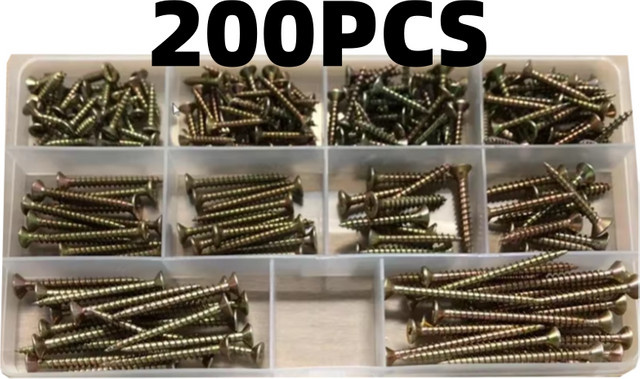 200 Stück verzinkte selbstschneidende Senkkopf-Kreuzschrauben für Holzbearbeitung M3-M4 in Gold und Mehrfarben - Bild 1