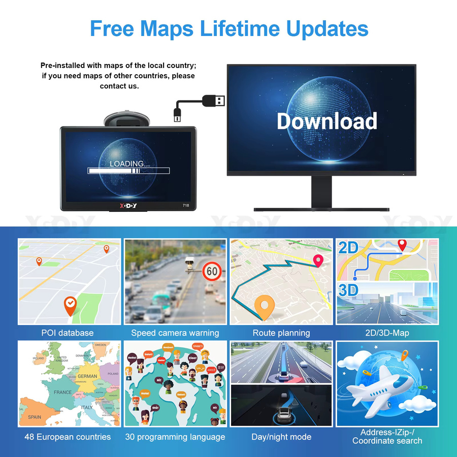 XGODY 7-Zoll GPS Navigationsgerät für PKW und LKW mit 16 GB Speicher und kapazitivem Bildschirm in Schwarz - Bild 6