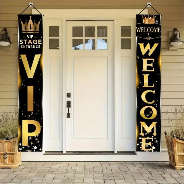OURFETE Party-Dekorationshintergrund mit Kronen- und Stern-Muster in Schwarz-Gold für VIP- und Filmnacht-Themenpartys - Bild 1