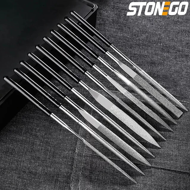 STONEGO Mini-Nadelfeilen-Set für Schmuck und Diamantschnitzarbeiten an Metall, Glas und Stein, 3 x 140 mm - Bild 1