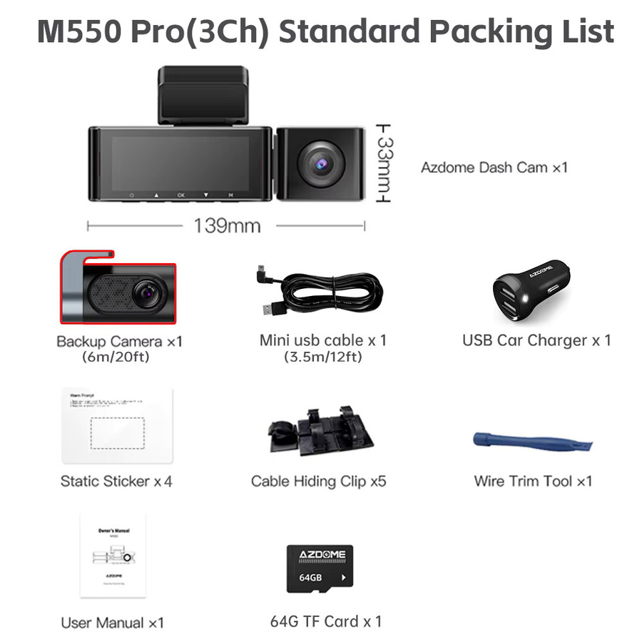 AZDOME M550 Pro Dashcam in Schwarz mit 4K+1080P Auflösung, integriertem GPS, 5G WiFi und 3,19 Zoll IPS-Bildschirm inklusive IR-Nachtsicht und 24H Parkmodus - Bild 6