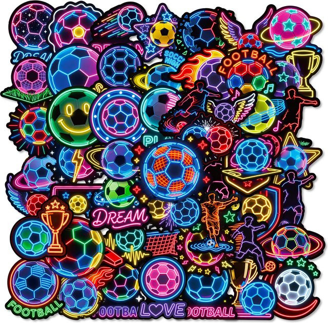56 Stück Neon-Fußball-Aufkleber Set in Multicolour für DIY-Gestaltung von Helm, Koffer und Lautsprecher - Bild 1