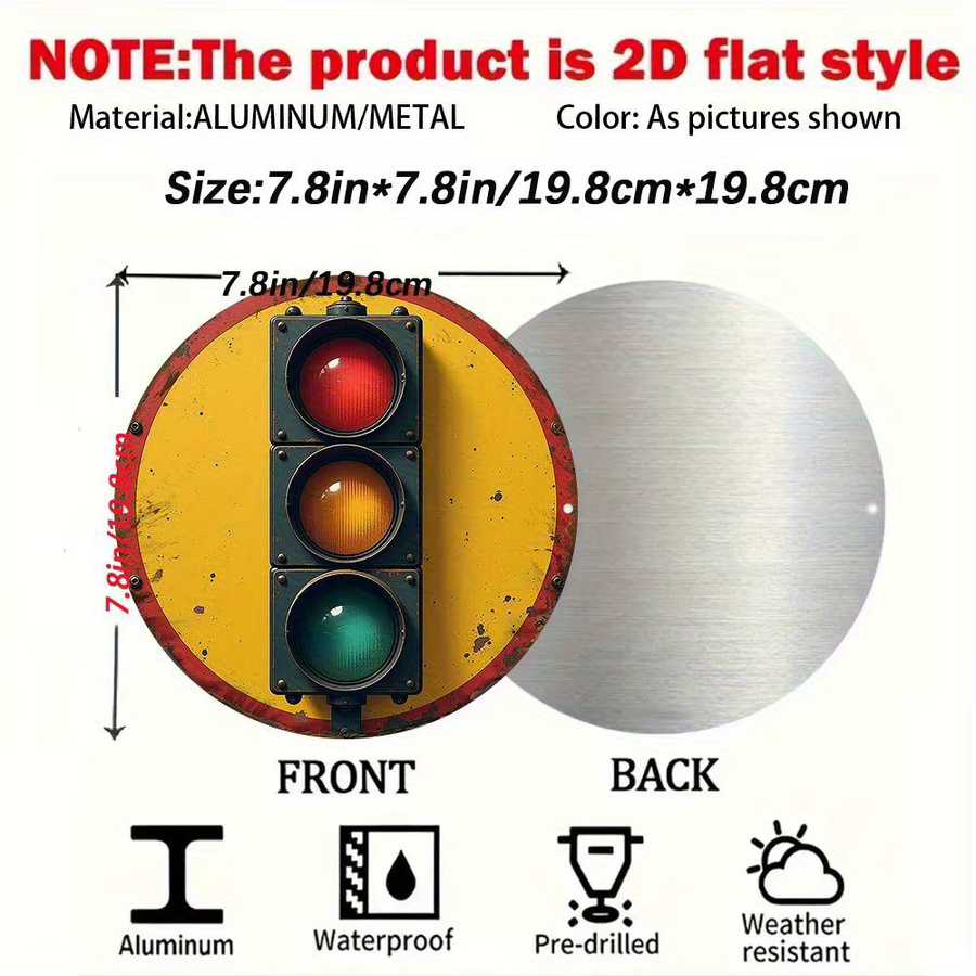 Potdemiel Retro Ampel Wandkunst aus Metall, Industrielles Schild in Gelb mit Rot und Grün, B/H: 19,81 x 19,81 cm - Bild 3