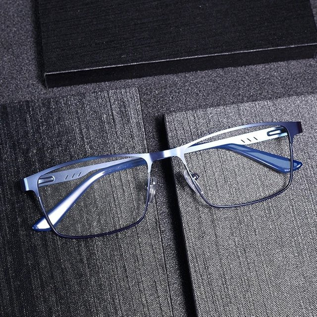 Lesebrille für Herren, quadratisch, Metall, Vollrand, blau - Bild 1