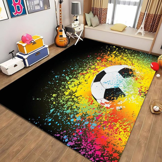 Karpetti Fußball Teppich mit Cartoon-Motiv für Kinderzimmer und Wohnzimmer, B/T: 80 x 140 cm, Mehrfarbig - Bild 1