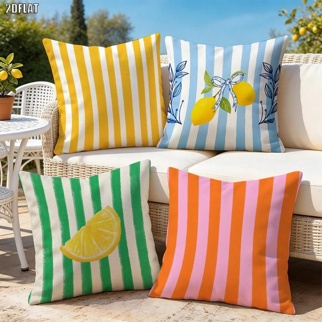4er-Set Ciao Bella Kissenhüllen mit italienischem Streifenmuster in Weiß und Gelb, B/B: 50 x 50 cm - Bild 1